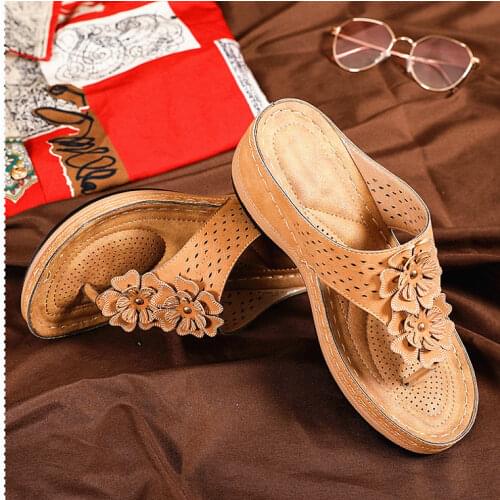 Women Sandals Soft Bottom Wedges Shoes for Summer Sandals Heels Flip Flops Flower Platform Sandalias Mujer Wedge Heel Slippers