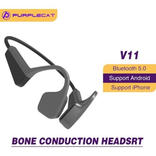 Purplecat V11 Sports Wireless Bluetooth Headset Bluetooth 5.0 Bone Conduction Headset Sweatproof and Waterproof With Microphone