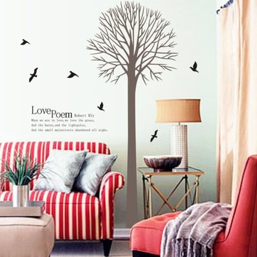 Love Poem Large Tree Bird Wall Decals Removable PVC Peel and Stick Wallpaper Decals Home Decoration Stickers