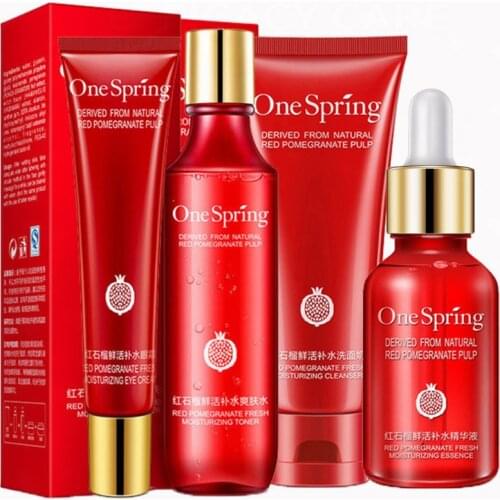 Moisturizing Skin Care Set Facial Cleanser Eye Cream Face Essence Toner Tonic Red Pomegranate Skincare Kit 4pcs Cosmetic Women P