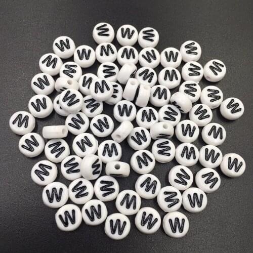 High Quality 100PCs 4*7MM Flat Coin Round Shape Single Initial M Printing Acrylic Letters Beads Plastic DIY Jewelry Spacer Beads