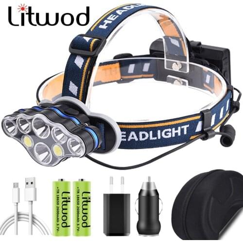 XM-L T6 Headlight Super Bright USB Rechargeable 18650 Battery Headlamp Head Lamp High Power White & Red Light KC08 For Cycling