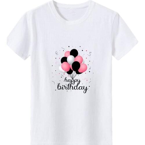 Happy Birthday Balloon Women T-shirt Pattern Print Tshirt Woman O-neck Casual Tee Shirt Women Aesthetic Loose Short Sleeve Top