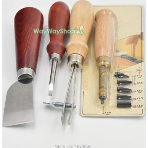 1 set Punch Groover Skiving Knife Beveler Edge Adjustable 4 stlye Leather Craft Hand Sewing Tools