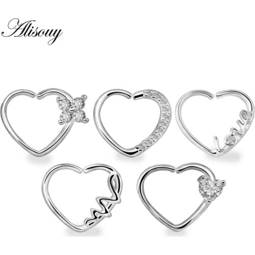 Alisouy 1pc Cute Heart shape Hoop Nose Rings Fashion Body Piercing Jewelry piercing nariz Tragus Cartilage Earrings for women