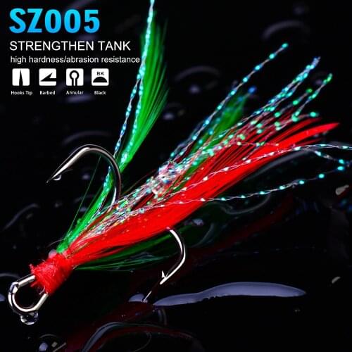 10pcs/lot High Carbon Steel 2#-10# Fishing Hook with Jig Treble Hooks Colorful Feather Peche Carp Fishing Pesca Fishing Tackle
