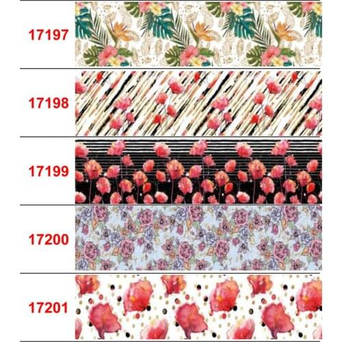 16mm-75mm Retro Flower Series Printed Grosgrain/Foe Ribbon Leaf Flora Gradient Color DIY Festival Day Hair Bowknots 50yards/roll