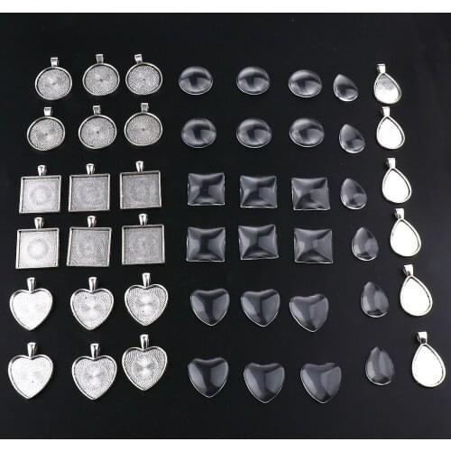 24pcs Assorted Bezel Pendant Trays and 24pcs Glass Cabochon Dome for Jewelry Making