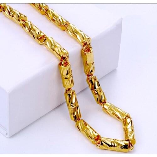 6MM Thick Round Column Chain Necklace Yellow Gold Filled Hip Hop Punk Jewelry Geometry Engraved Necklace for Men Boy