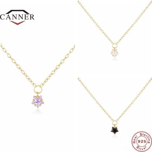 CANNER 925 Sterling Silver Purple Black White Zircon Mini Star Pendant Chain Necklace for Women 925 Jewelry Charm Gift collar