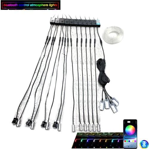 Car Ambient Light Storage Box Light Footlight RGB(10 + 4 +4 ) with 8m Optical Fibre 64colors Wireless No Threading App Control