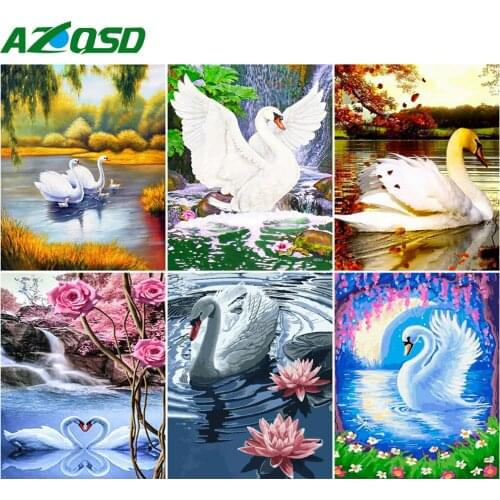 AZQSD Oil Painting By Numbers Swan Acrylic Paint Decor For Home DIY 40x50cm Coloring By Numbers Animal Home Bedroom Wall Artwork