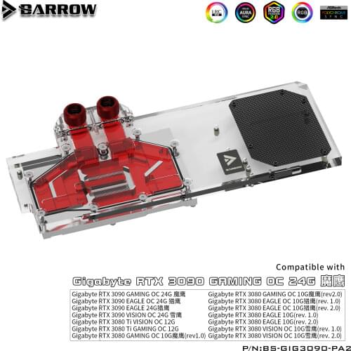 Barrow 3090 3080 GPU Water Block for GIGABYTE 3090/3080 GAMING EAGLE VISION OC, Full Cover ARGB GPU Cooler, BS-GIG3090-PA