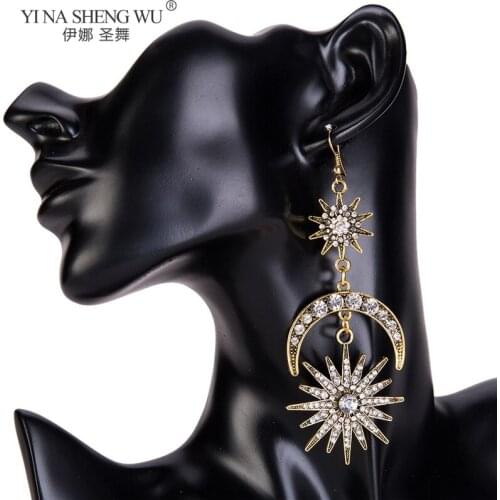 European Exaggerated Multi-layer Earrings Star Shape Earrings Women Shiny Rhinestone Geometric Earrings Party Jewelry Gifts New