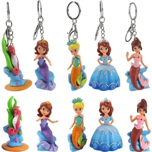 8-9cm 5pcs/Lot Sofia Figure Princess Sophia Amber Sea Horse Mermaid Beauty Keychains Model Toys Doll Pendants
