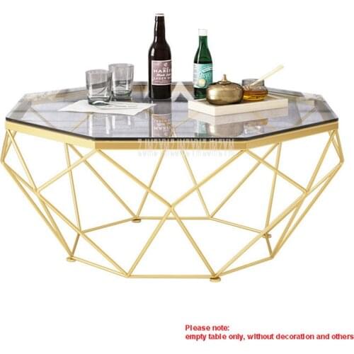 Nordic Geometry Iron Art Tea Table Creative Small Tempered Glass Desktop Iron Leg Living Room Table 57cm/67cm/77cm/87cm