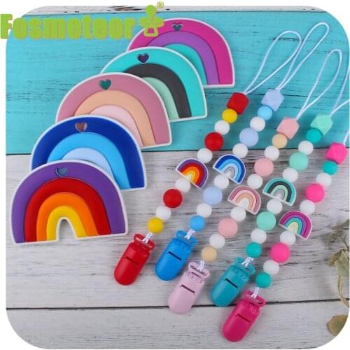 Fosmeteor Baby Teether Pacifier Clip Chain Set BPA-Free Food Grade Silicone Rainbow Teether Baby Molar Toy Anti-Drop Product