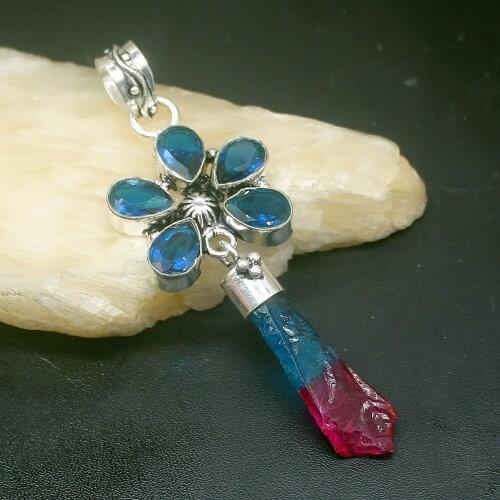 Gemstonefactory Jewelry Big Promotion 925 Silver Dichroic Glass Blue Topaz Fashion Women Ladies Gifts Necklace Pendant 0603