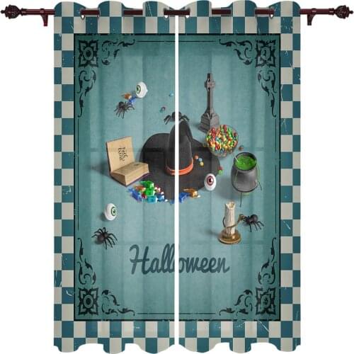Halloween Witch Hat Candy Window Curtains Kitchen Bedroom Drapes Home Decor Luxury Curtains for Living Room