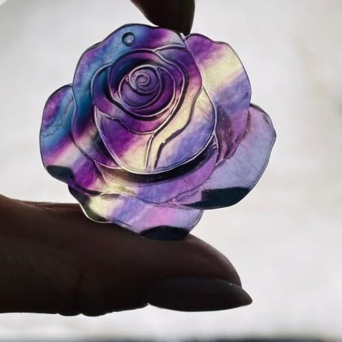 Beautiful Natural Colorful Fluorite Crystal Carved Rose Healing Lucky Amulet Gift