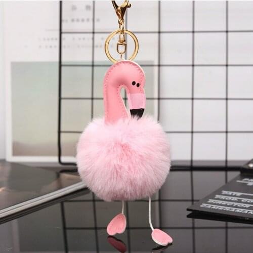 Creative Accessories Flamingo Keychain Imitation Rex Rabbit Hair Ball Car Pendant Accessories Bag Flamingo Purses Keyrings