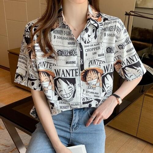 Fashion Women Short Sleeve Korean style Blouse Cartoons printing design Casual Ladies Shirts 2021Women Clothing