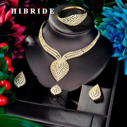 HIBRIDE Fashion Luxury Design Gold Color Women Bridal Jewelry Set Dress Necklace Earring Jewelry Set For Party Gits N-884