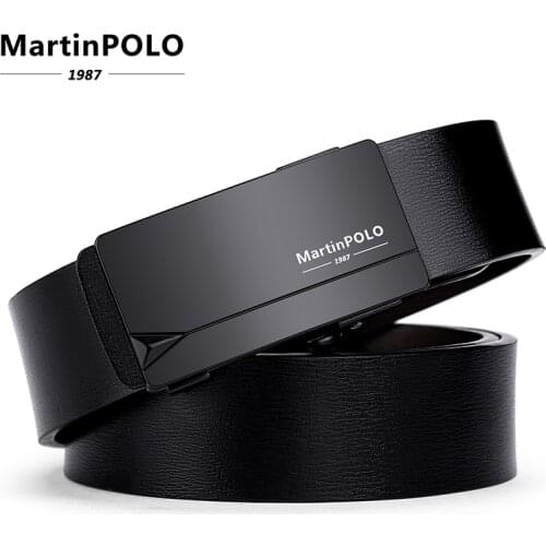 MartinPOLO 100% Genuine Leather Men Belts Toothless Buckle Designer Real Cowskin Mens Belt Luxury Waistband Black MP02301P
