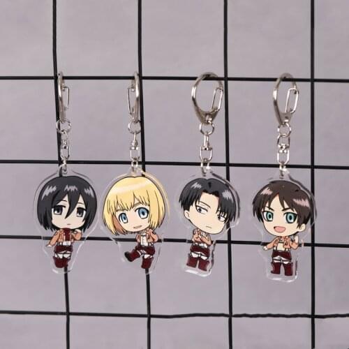 Attack on Titan Anime Figure Keychain Levi Ackerman Mikasa Ackerman Eren Jaeger Armin Arlert Acrylic Action Toys Figurine Model