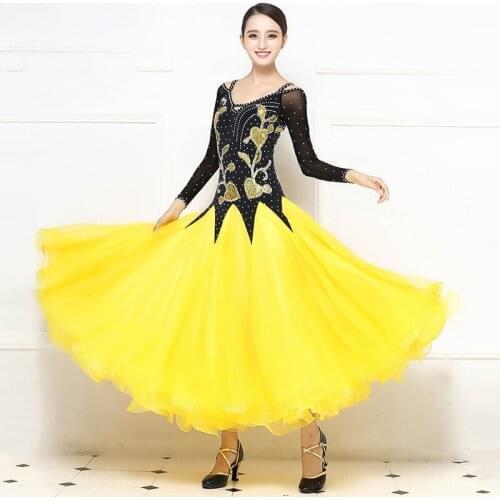 Ballroom Standard Dance Dress 2018 New Style Yellow Competition Dancing Skirt Adult Waltz Ballroom Dance Dresses
