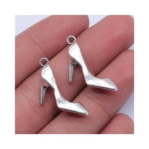 10PCS/lot 27x16mm High Heels Shoes Charms Antique Bronze Silver Color Pendants DIY Making Findings Tibetan Jewelry