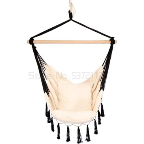 Nordic style Home Garden Hanging Hammock Chair with Rod Outdoor Indoor Dormitory Swing Hanging Chair with Wooden Rod for Yard