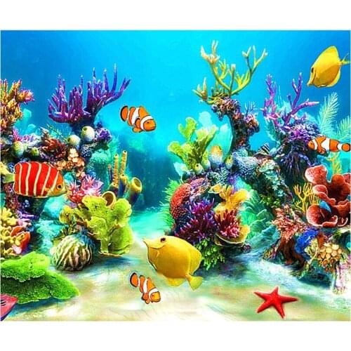 The underwater world fish, 5D DIY Diamond Painting Cross Stitch,Diamond Embroidery, Mosaic Pattern Decorative Painting
