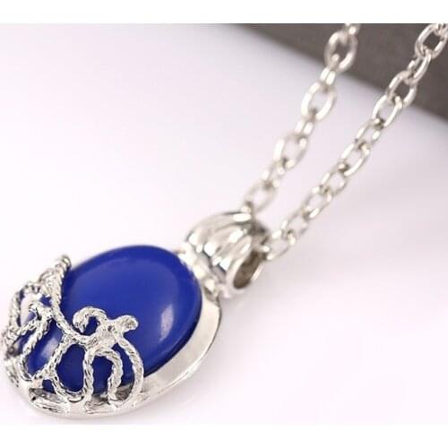 Popular Movie Charm Vampire Diaries Katherine Blue Jewel Cross Pendant Necklace Movie Jewelry Cosplay For Women Romantic Gifts