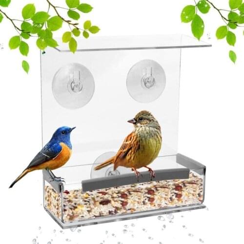Clear Glass Window Viewing Bird Feeder Hotel Table Seed Peanut Hanging Suction Alimentador Adsorption House Type Bird Feeder