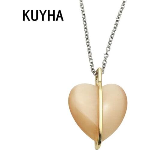 Romance Chain Necklaces Carnatio Stone Heart Pendants Link For Women Female Friendship Lovers Couples Jewelry