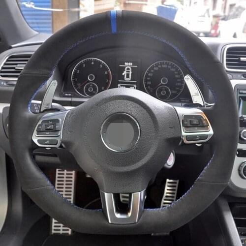 Hand-Stitched Non-slip Black Suede Car Steering Wheel Cover For Volkswagen Golf 6 GTI MK6 / Polo GTI / Scirocco R Passat CC