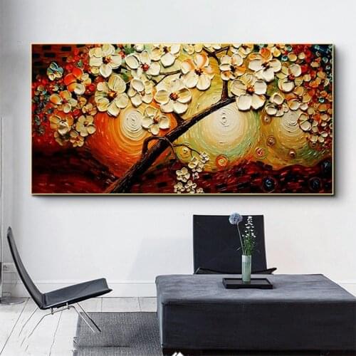 Modern Lucky Life Flower Tree Canvas Painting Landscape Poster and Print Wall Art Picture for Living Room Home Decoration Cuadro