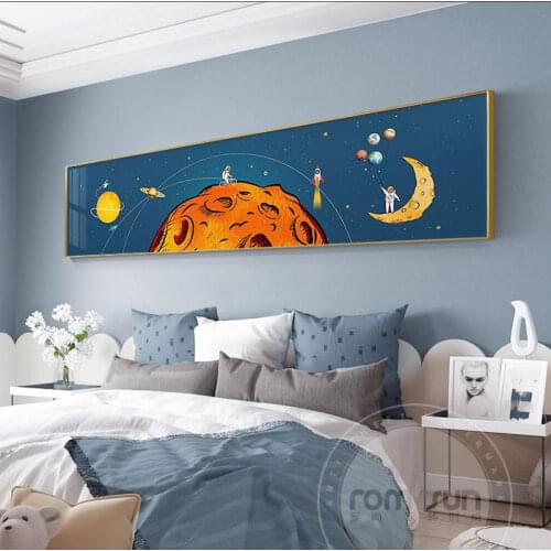 Modern Fashion Cartoon Astronaut Poster Nordic Kids Childrens Room Decorative Wall Painting Poster Art Decor Canvas Painting