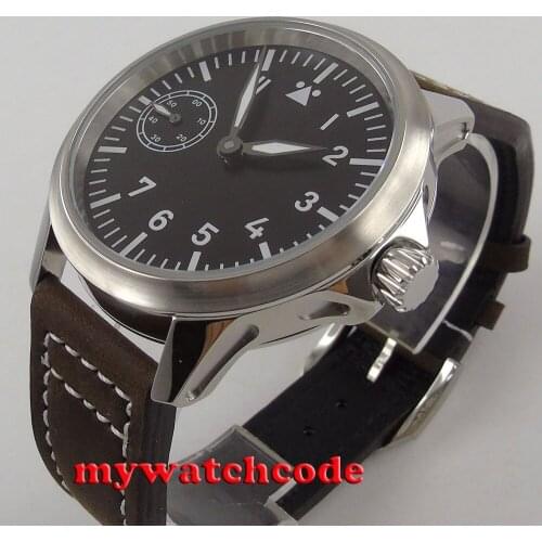 45mm corgeut black dial luminous marks 6497 Fashion Leather Sport Luminous Man Luxury Brand Watch