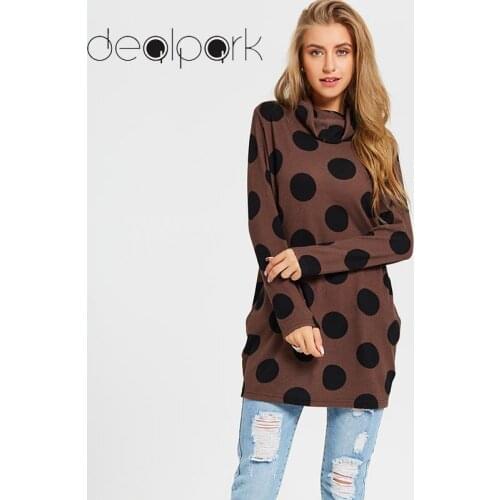 Polka Dot Print Turtleneck Sweaters Fashion 2020 Women Pullover Long Sleeve Knitted tunics Slouchy Christmas Tops female Jumpers