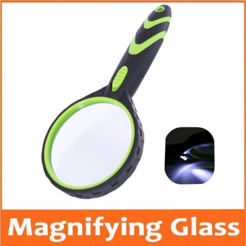 2 LED Light Rubber Anti Falling Hand-held magnifier 10X 75mm Optical Glass Lens HD Reading Book Identification Magnifying Glass
