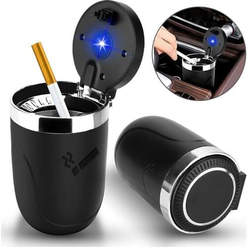 Hot Sale Car Ashtray With Lid LED Light Car Lighting Ashtray For Cup Holders Black Home Office Ashtray Washable Cigarette Holder