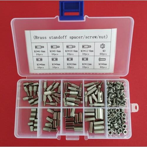 200pcs M3 Hex Nut Spacing Screw Brass Threaded Pillar PCB PC Motherboard Male Female Nickel Brass standoff Spacer Kits M3*L+6mm