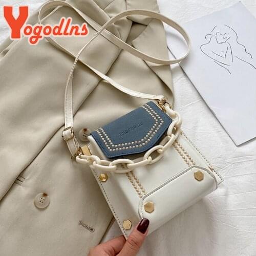 Yogodlns Fashion Chains Crossbody Bag For Women PU Leather Shoulder Bag Hit Color Bucket Bag Trend 2020Messenger Bag Lady Purse