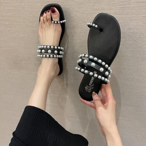 Women Slippers Fashion Pearl Design Elegant Flat Shoes 2021 Sell Well Korean Version flats sandals Ladies Flip Flop Sandals