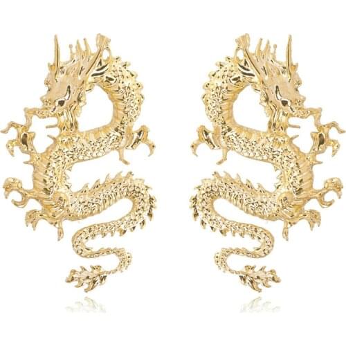Hyperbole Gold Color Chinese Dragon Hanging Drop Earrings for Women Girls Punk Metal Dragon Vintage Earrings Party Jewelry Gift