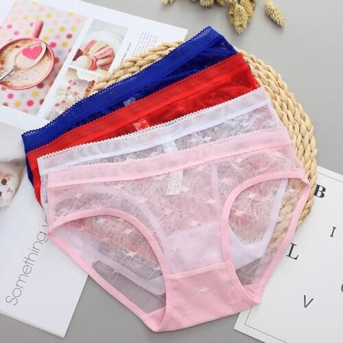 Womens Sexy Lingerie Underwear Female Bustiers & Corsets Lace Panties Transparent Cotton Blend Thong Fashion Brief for Women