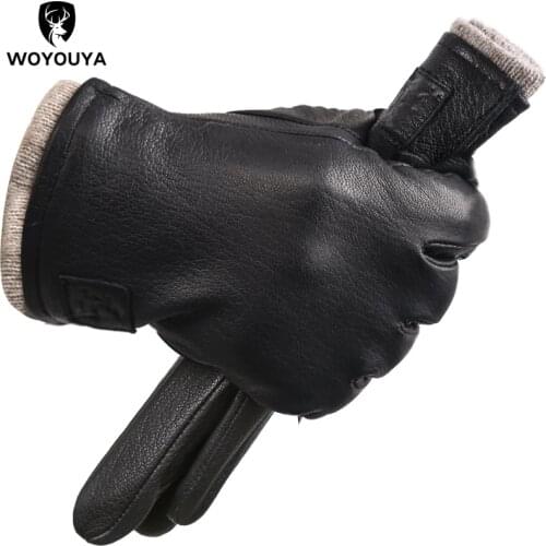Winter Black Genuine Leather Mens gloves,Keep warm mens winter gloves,simple deerskin mens leather gloves-8011A