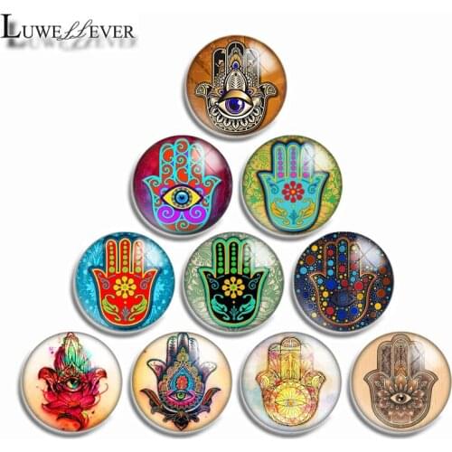 10mm 12mm 16mm 20mm 25mm 30mm 554 Hamsa Mix Round Glass Cabochon Jewelry Finding 18mm Snap Button Charm Bracelet